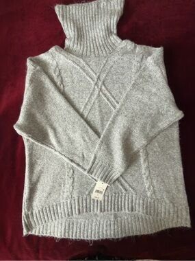 W5 Light Gray Cable Knit Turtleneck Sweater Sz XL